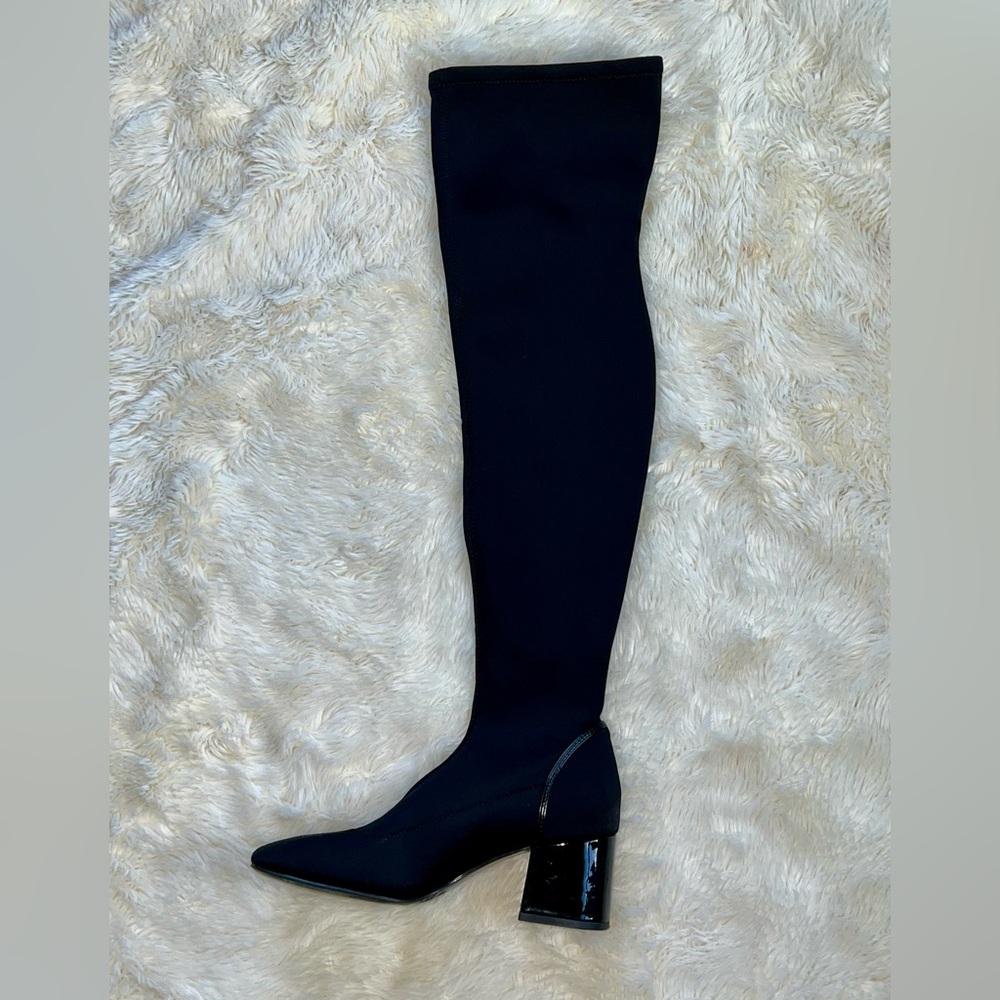 ZARA WOMAN Black Stretch Fabric PullOn Over Knee 2.5”Heel Black Boots EU 36, US6